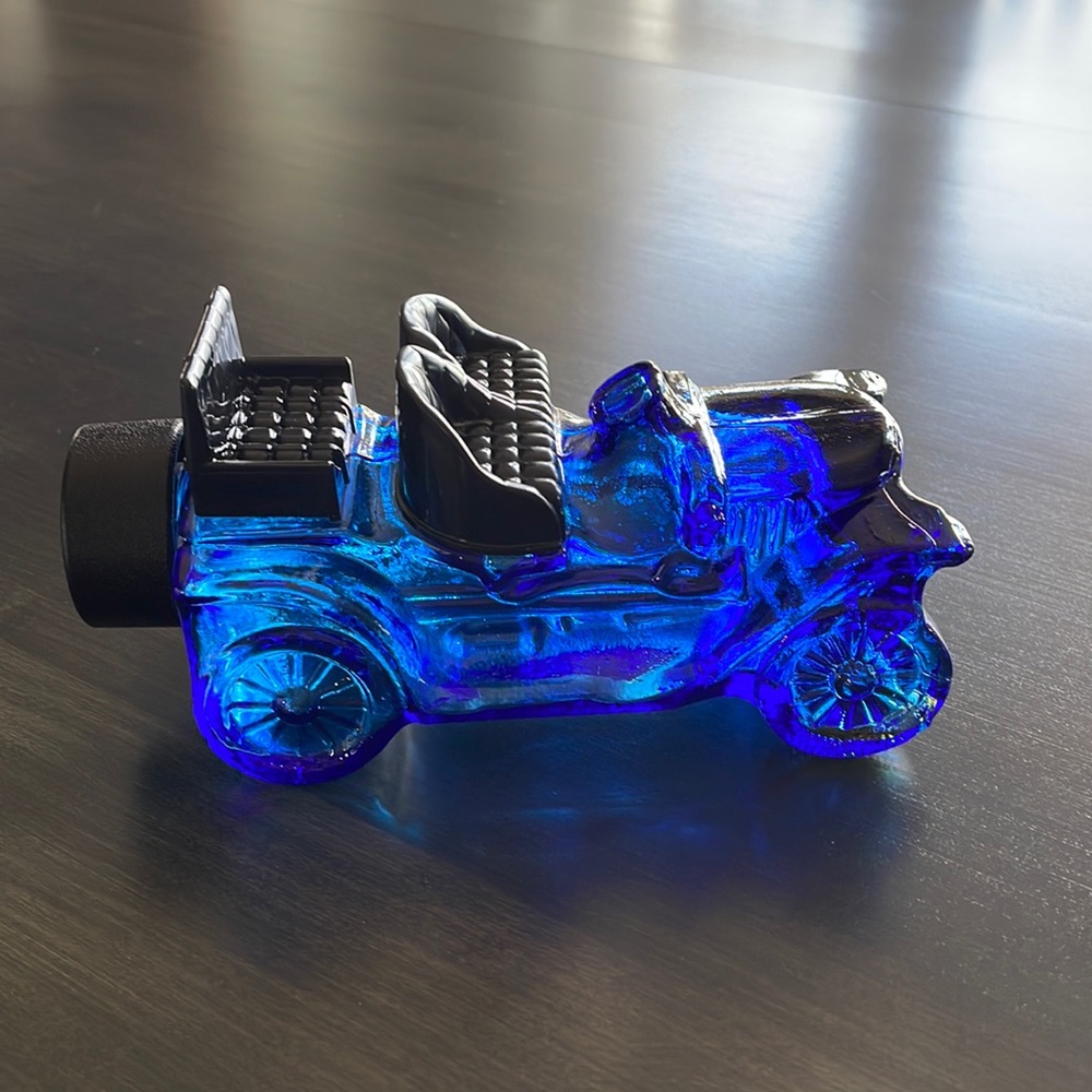 Vintage Avon Stanley Steamer Car Wild Country AfterShave Empty Glass Bottle Blue